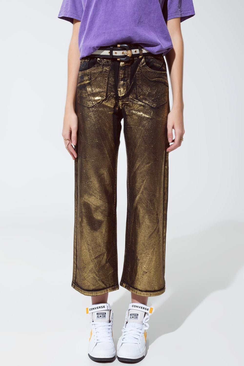 Black Straight Leg Jeans With Gold Metallic Glow - Mack & Harvie