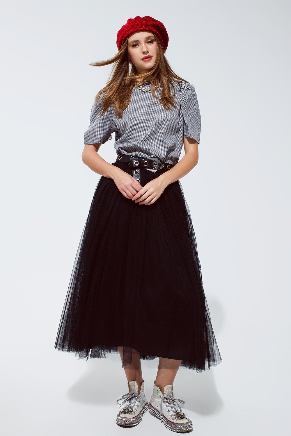 Black Tulle Midi Skirt With Elastic Waist - Mack & Harvie