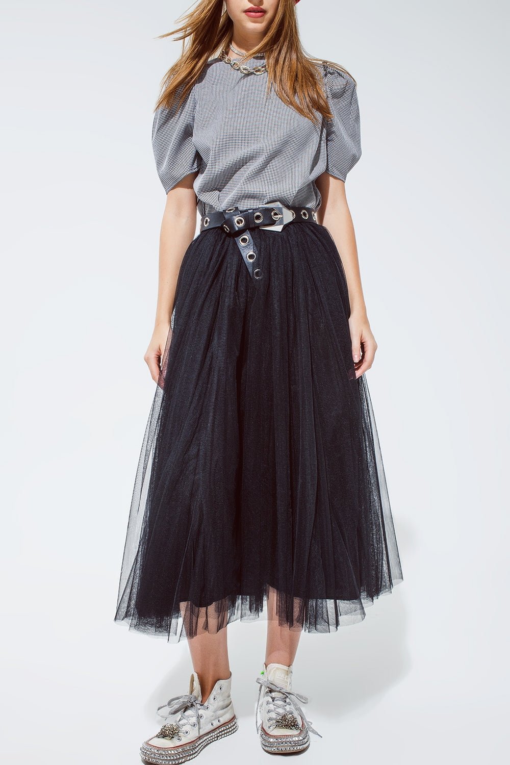 Black Tulle Midi Skirt With Elastic Waist - Mack & Harvie