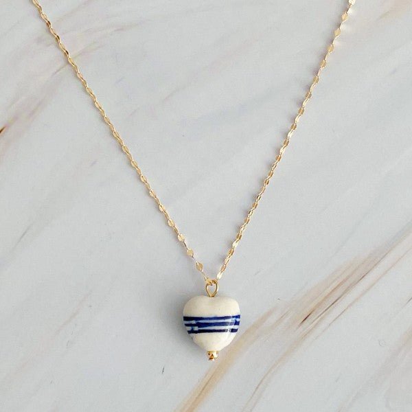 Blue Striped Ceramic Heart Pendant Necklace - Mack & Harvie