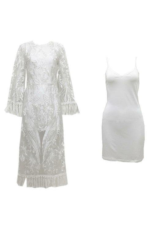 Boho Lace Solid White Perspective Dress - Mack & Harvie