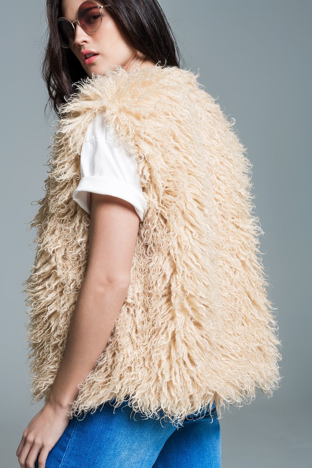 Boho Style Faux Fur Vest in Cream - Mack & Harvie