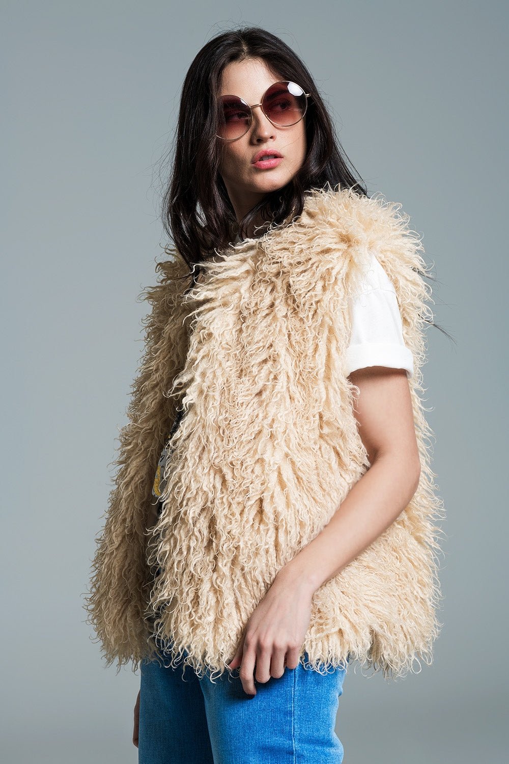 Boho Style Faux Fur Vest in Cream - Mack & Harvie
