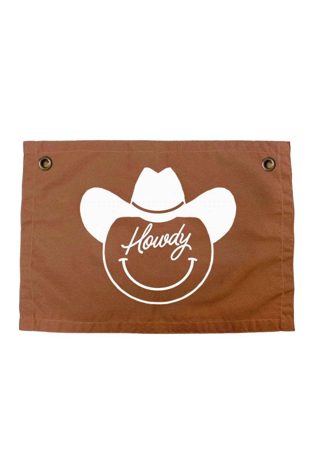 Brown Howdy Cowboy Canvas Flag - Mack & Harvie