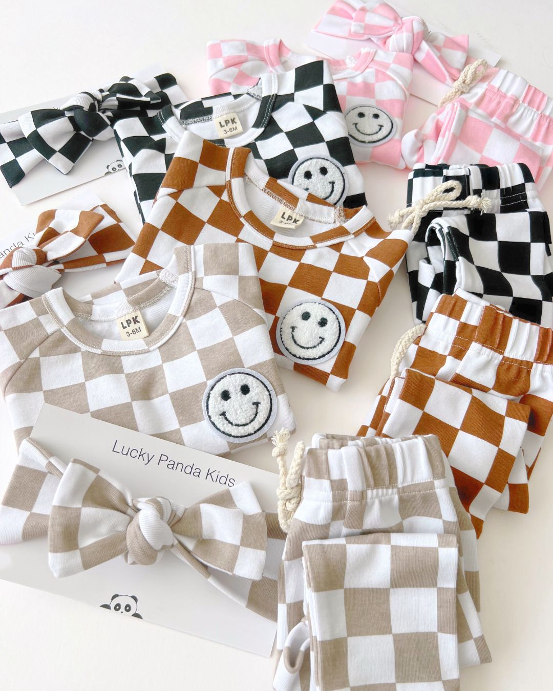 Checkered Smiley Lounge Set | Latte - Mack & Harvie