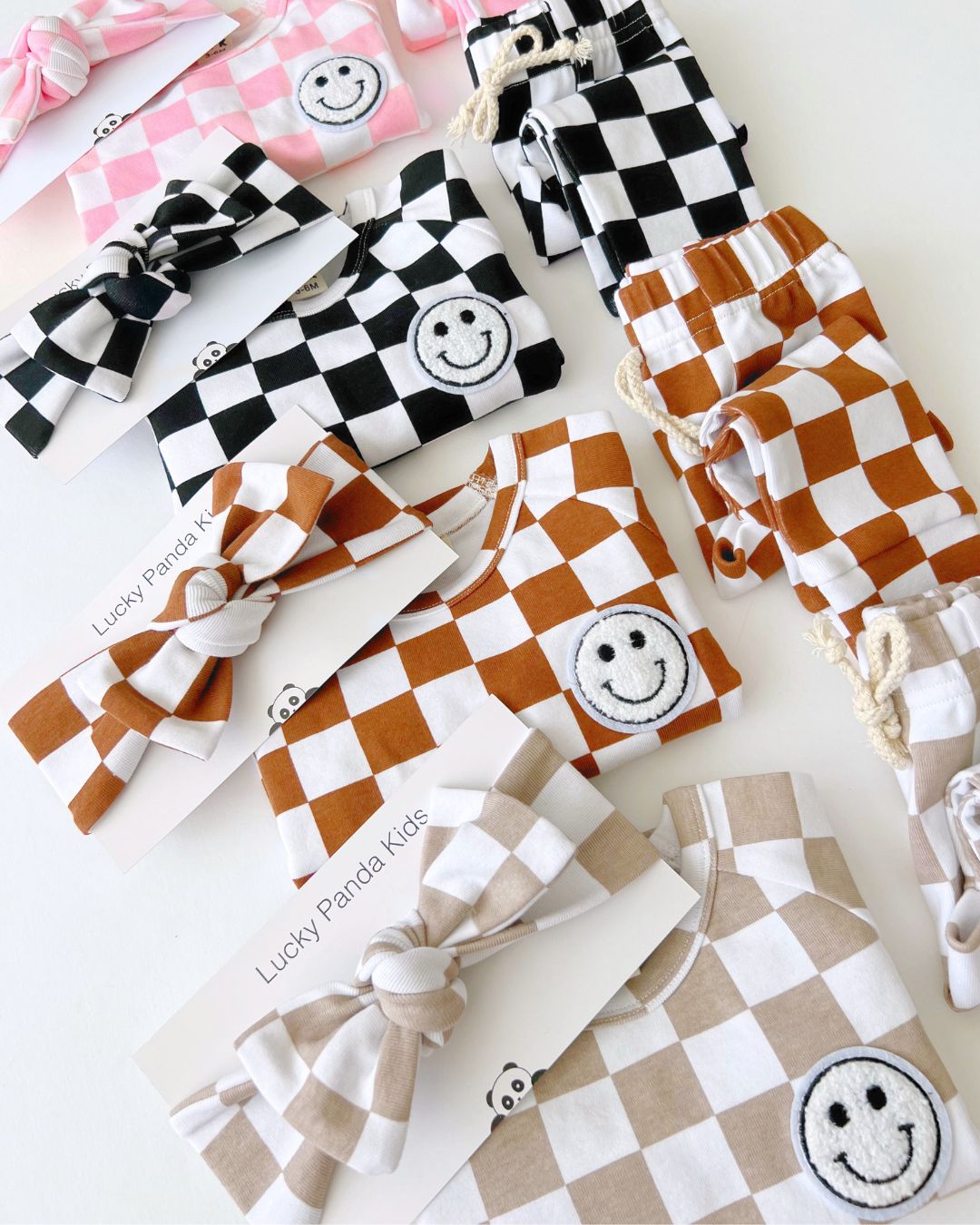 Checkered Smiley Lounge Set | Latte - Mack & Harvie