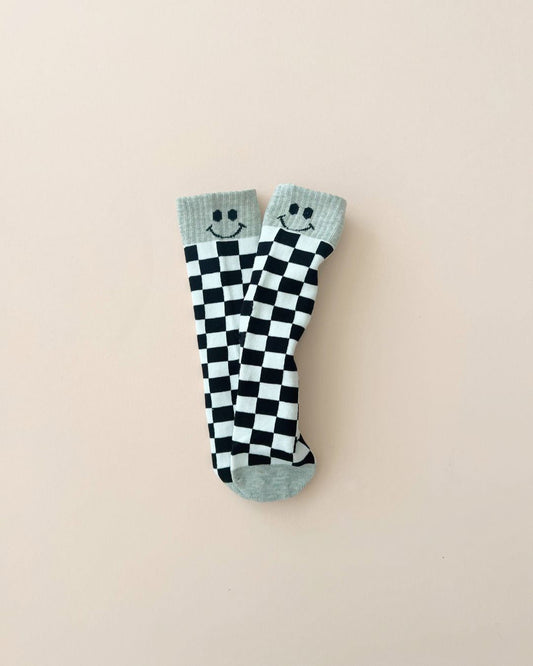Checkered Smiley Socks | Gray - Mack & Harvie