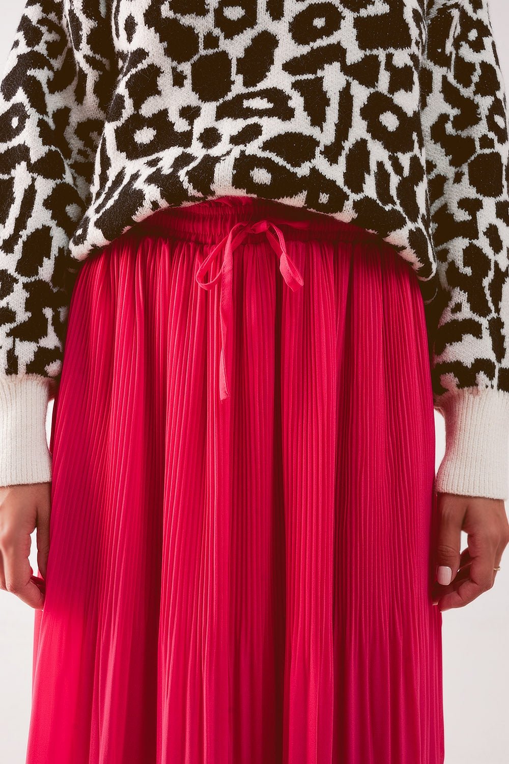 Chiffon Pleated Midi Skirt in Fuchsia - Mack & Harvie