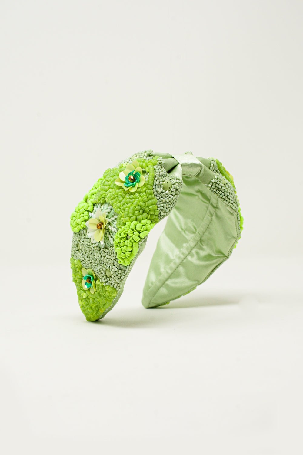 Chunky Headband With Embellished Green Flowers - Mack & Harvie