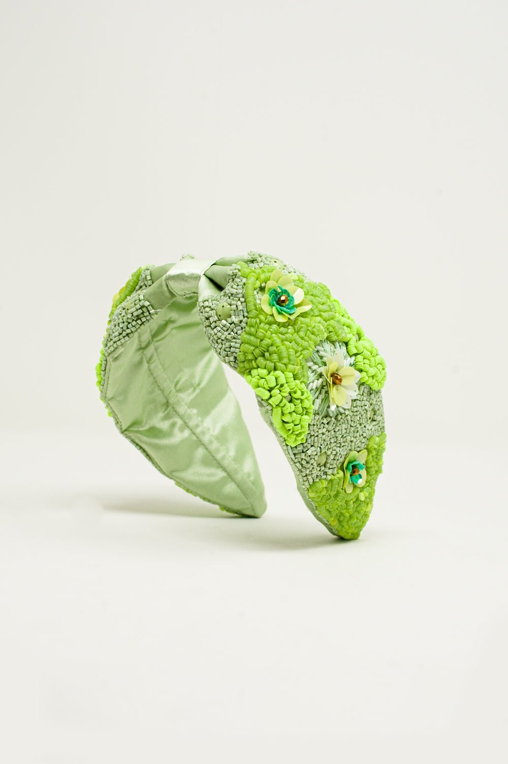 Chunky Headband With Embellished Green Flowers - Mack & Harvie