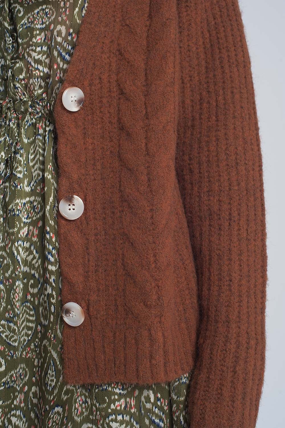 Chunky Knit Cardigan in Brown - Mack & Harvie