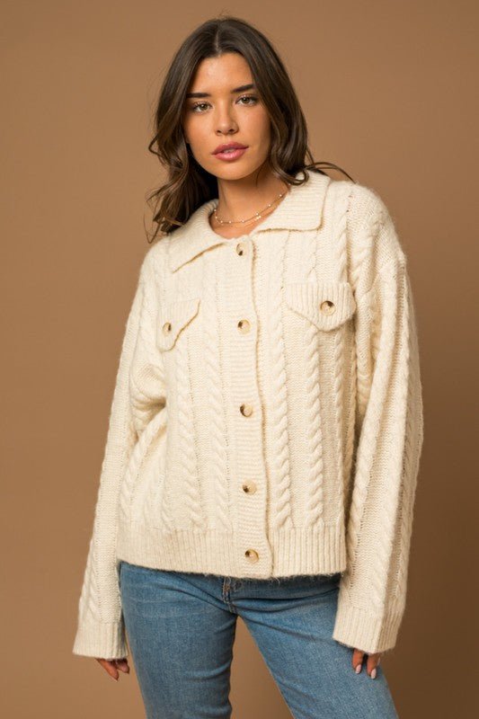 Collared Cable Sweater Cardigan - Mack & Harvie