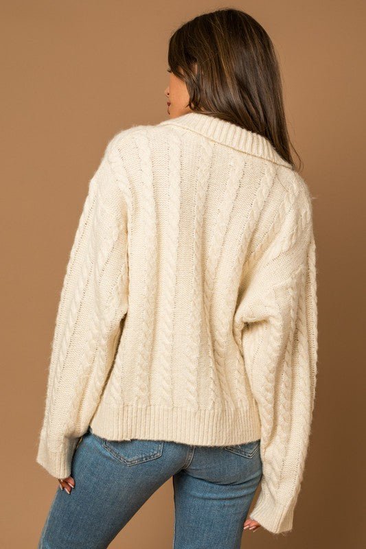 Collared Cable Sweater Cardigan - Mack & Harvie