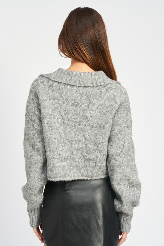 COLLARED CABLEKNIT BOXY SWEATER - Mack & Harvie