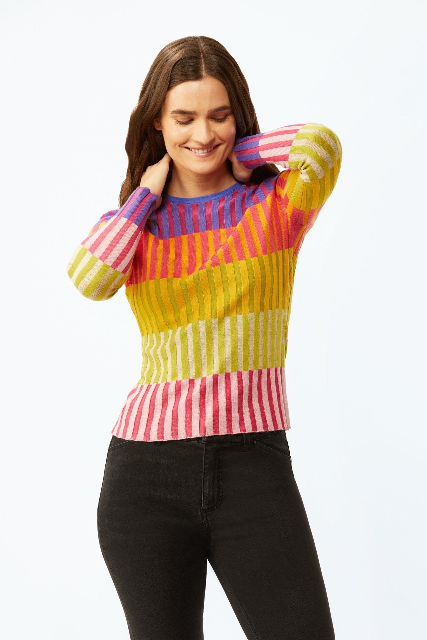 Colorblock Multi Rib Crew Neck Sweater - Multi Colorblock - Mack & Harvie