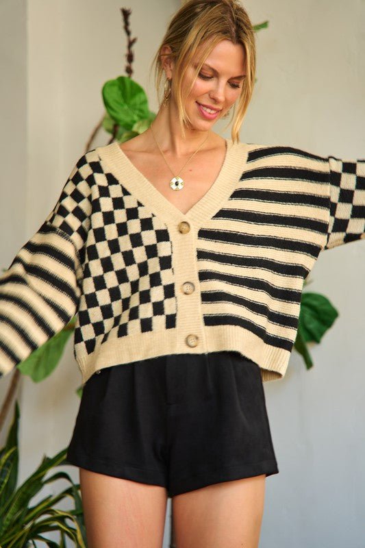 Contrast pattern sweater cardigan JJK5019 - Mack & Harvie