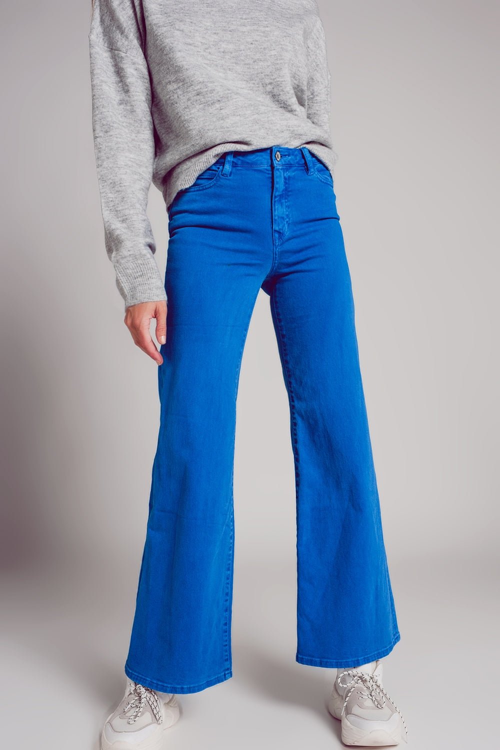 Cotton Blend Wide Leg Jeans in Blue - Mack & Harvie