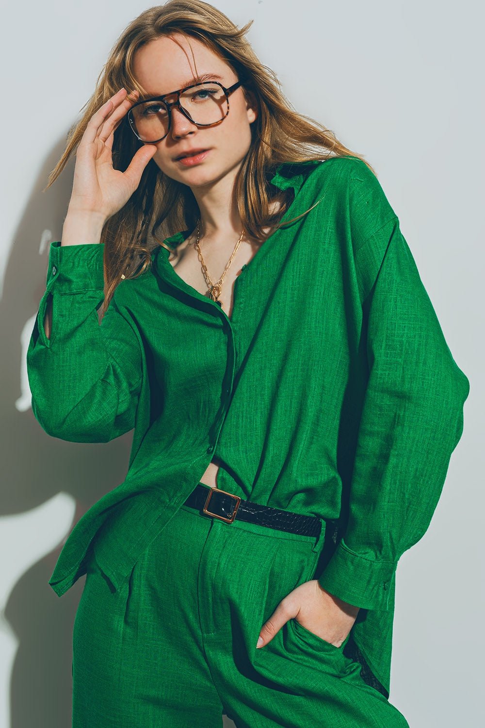 Cotton Loose Fit Shirt in Green - Mack & Harvie