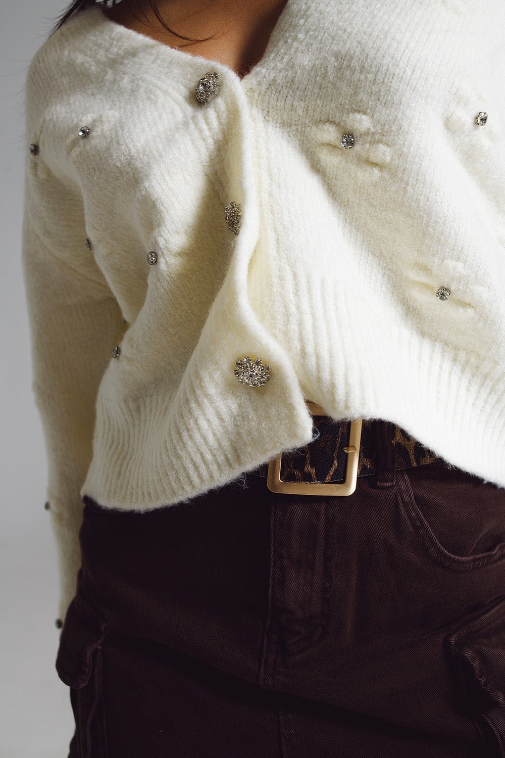 Cream Cardigan With Knitted Flowers and Embellished Details - Mack & Harvie