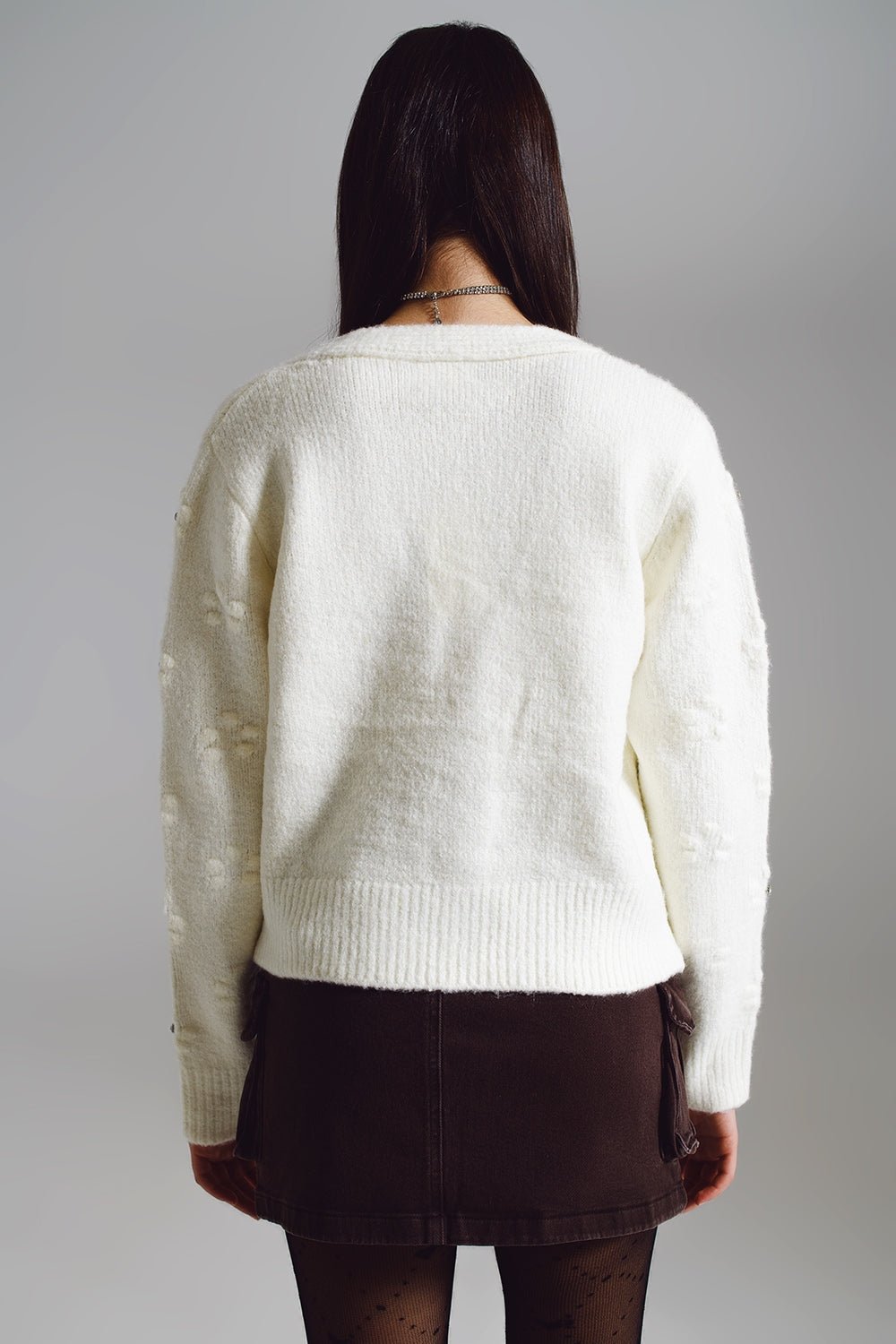 Cream Cardigan With Knitted Flowers and Embellished Details - Mack & Harvie