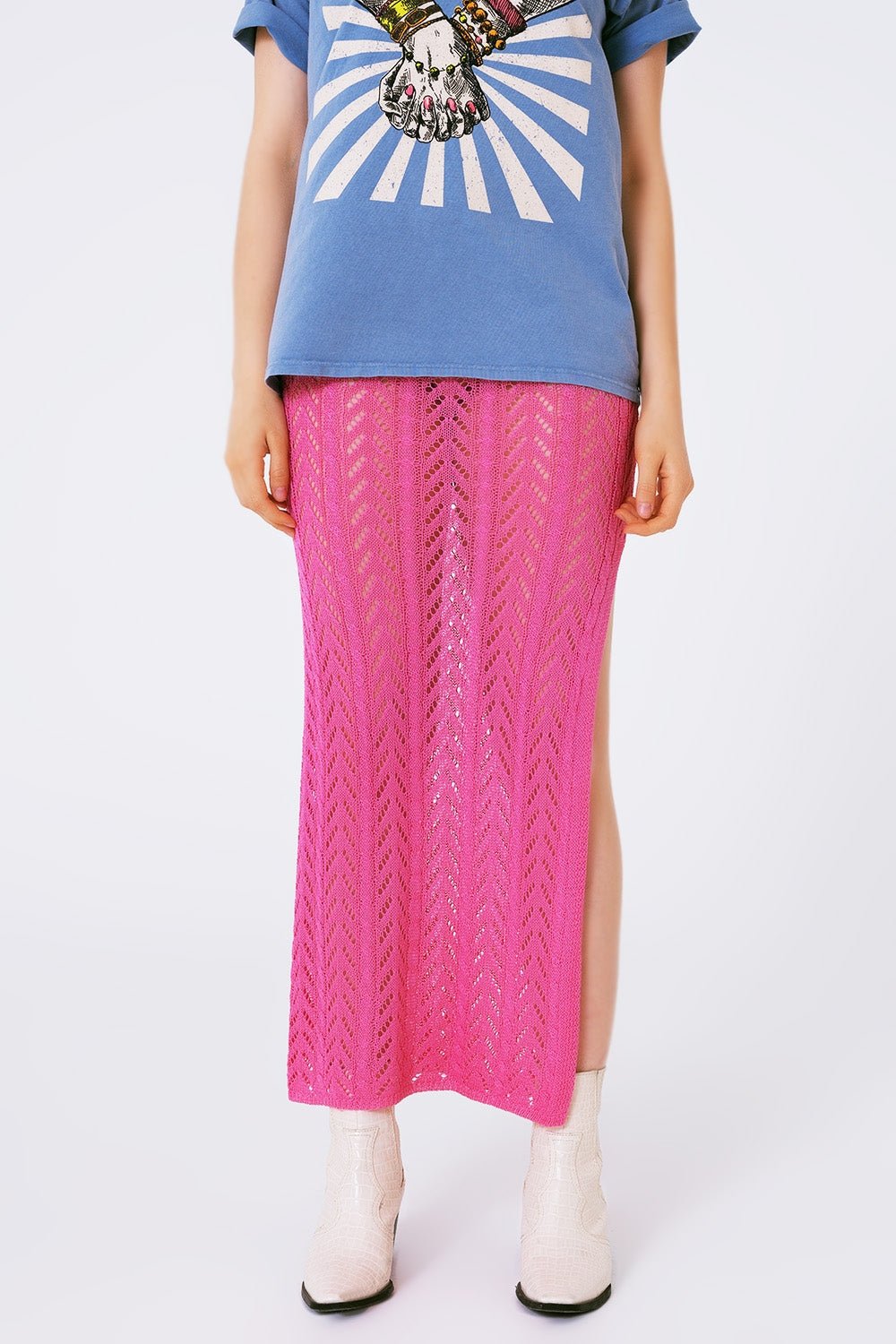 Crochet Maxi Skirt in Pink - Mack & Harvie