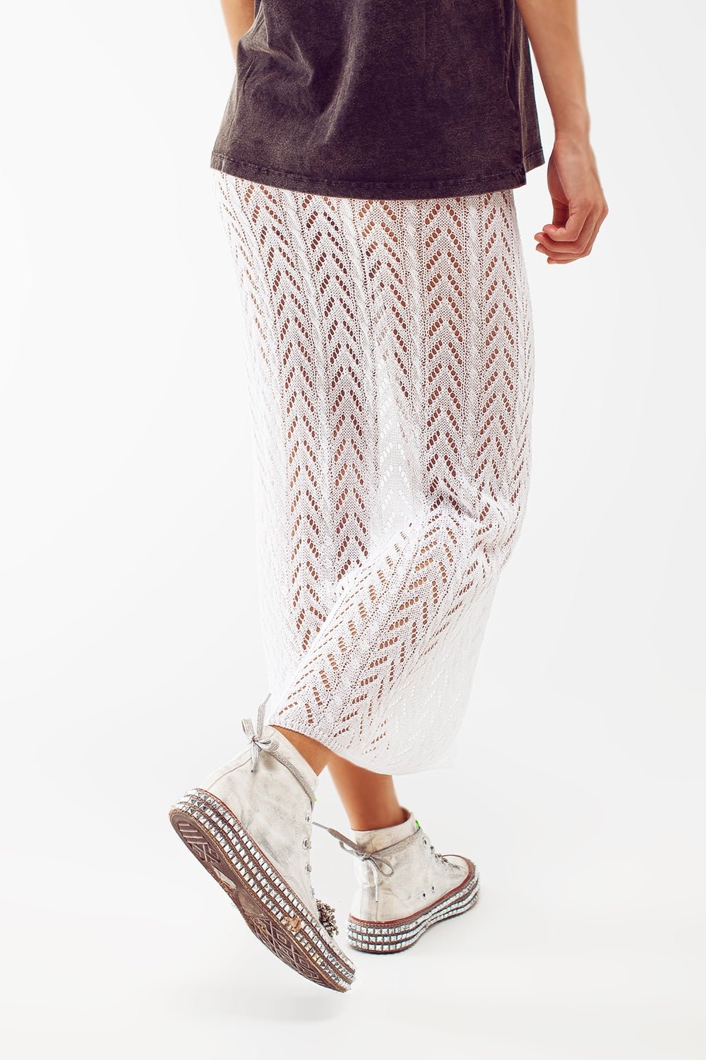 Crochet Maxi Skirt in White - Mack & Harvie