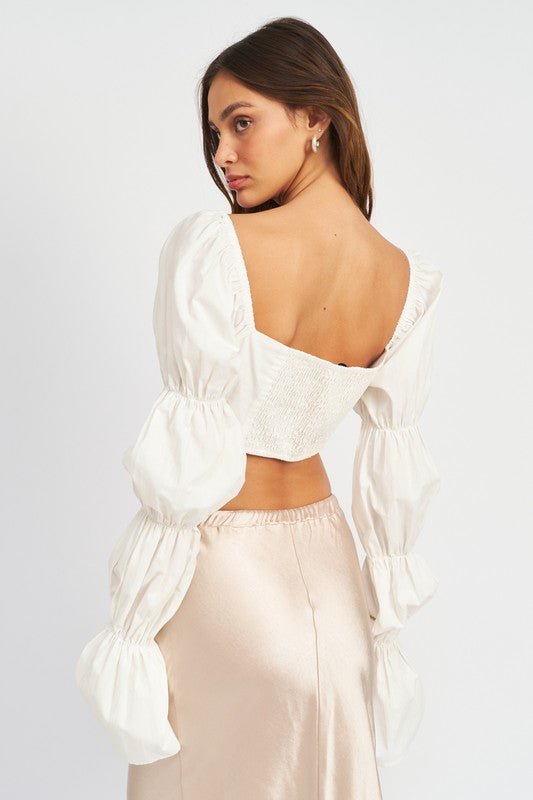 CROPPED TOP WITH LONG BUBBLE SLEEVES - Mack & Harvie