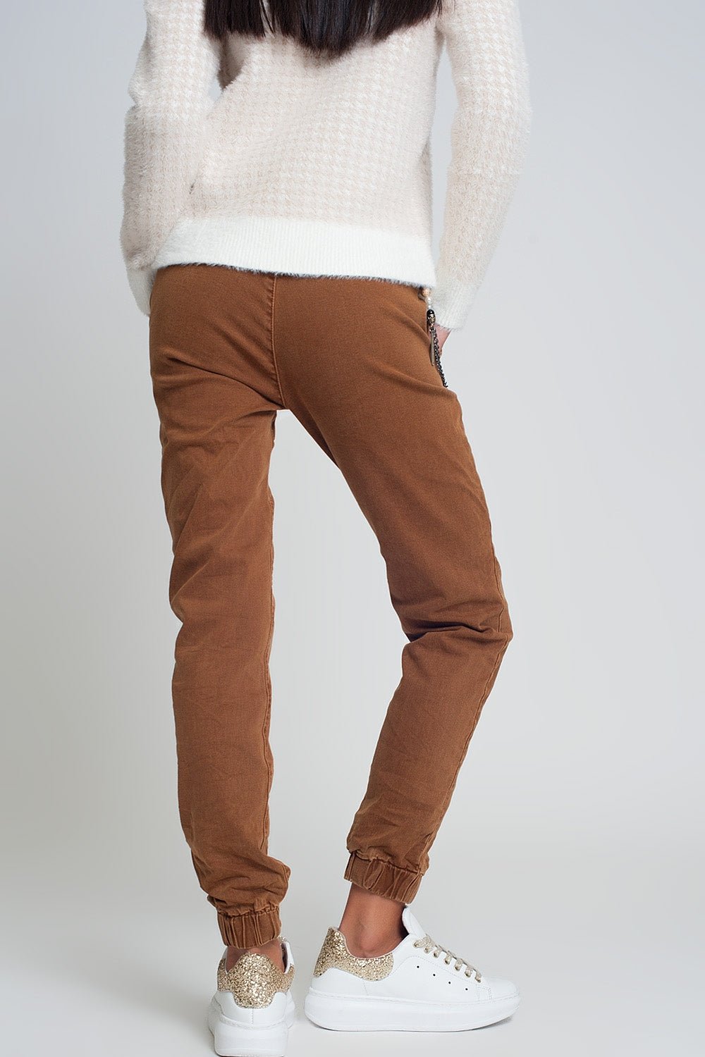 Cuffed Utility Pants With Chain in Brown - Mack & Harvie