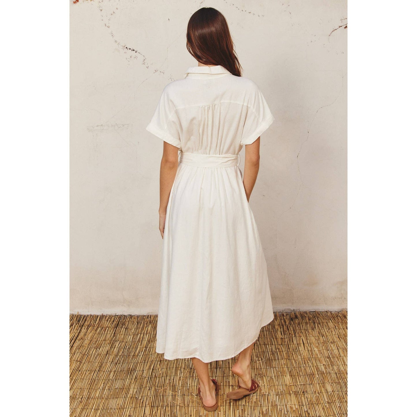Dress Forum - Cotton Linen Wicker Buckle Maxi Dress: S / IVORY - Mack & Harvie