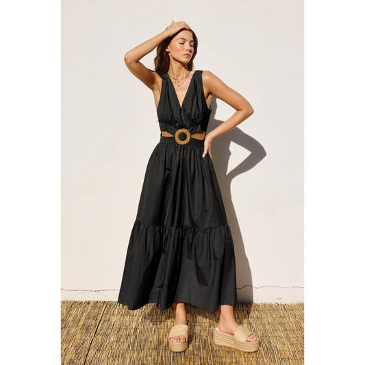 Dress Forum - Cotton O Ring Cutout Midi Dress: S / BLACK - Mack & Harvie