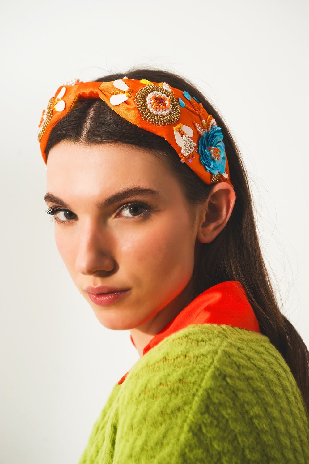 Embellished Chunky Headband in Orange - Mack & Harvie