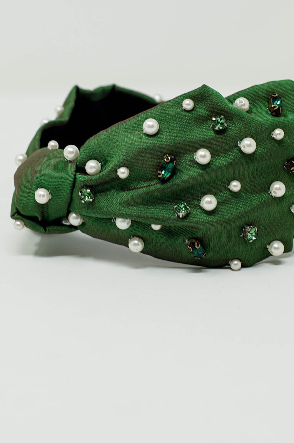Embellished Headband With White and Green Jewells With Knot in the Middle - Mack & Harvie