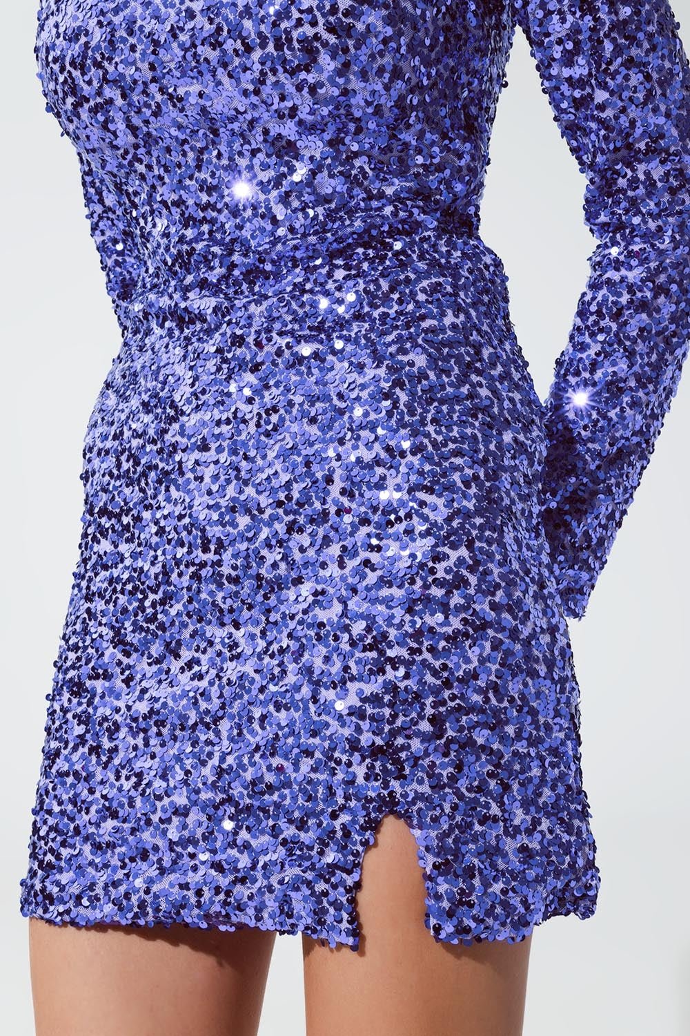 Embellished Sequin Mini Dress in Purple - Mack & Harvie