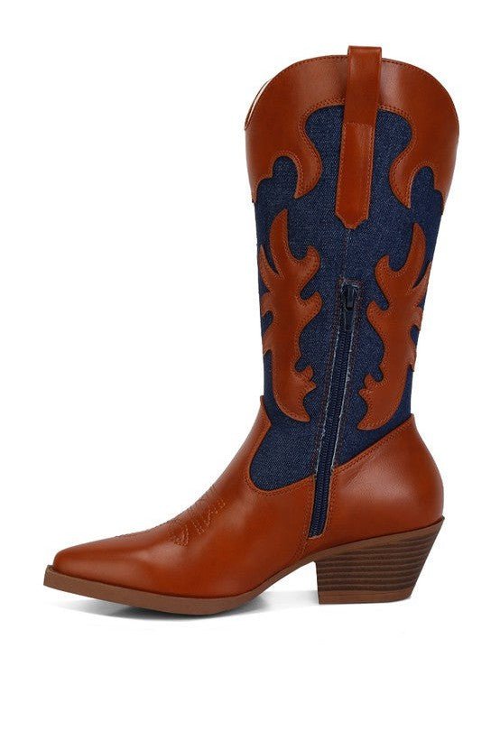 Fallon Faux Leather Patchwork Cowboy Boots - Mack & Harvie