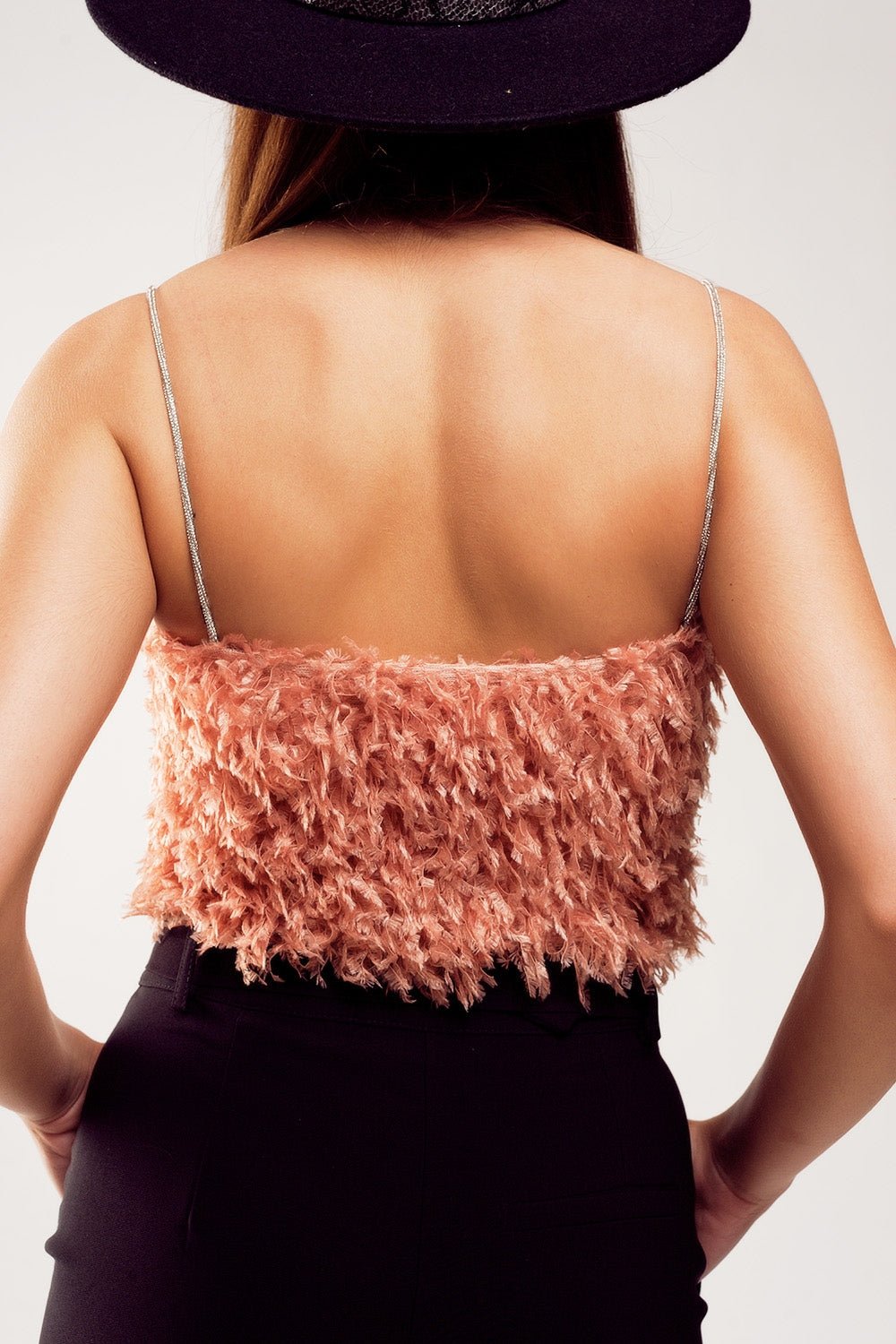 Faux Feather Crop Cami in Pink - Mack & Harvie