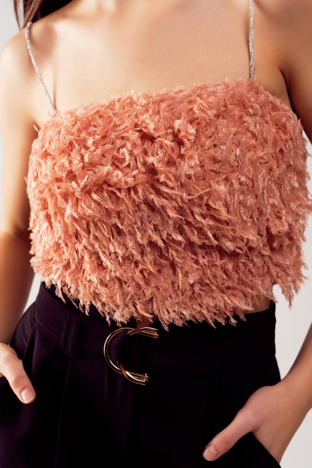 Faux Feather Crop Cami in Pink - Mack & Harvie