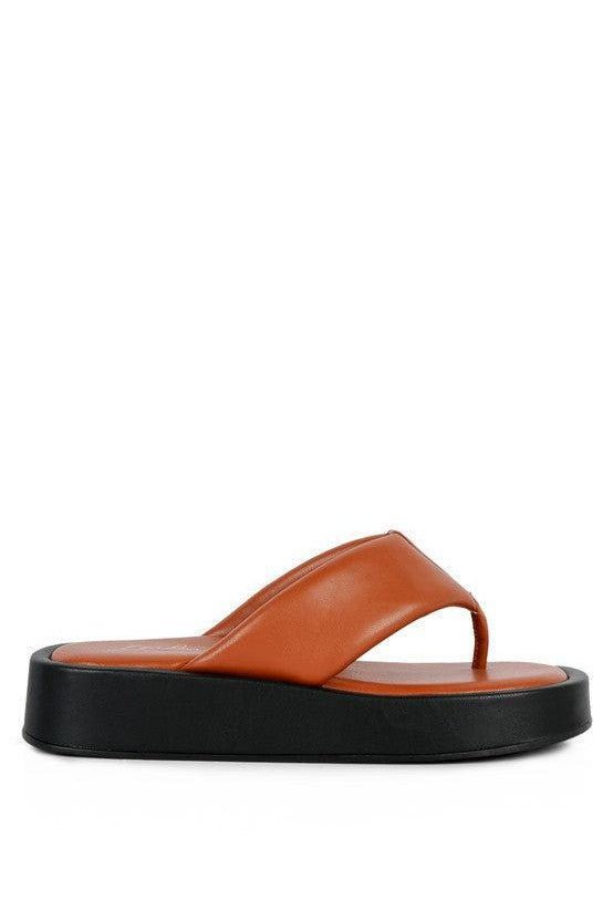 FAUX LEATHER BROAD STRAP THONG SANDALS - Mack & Harvie