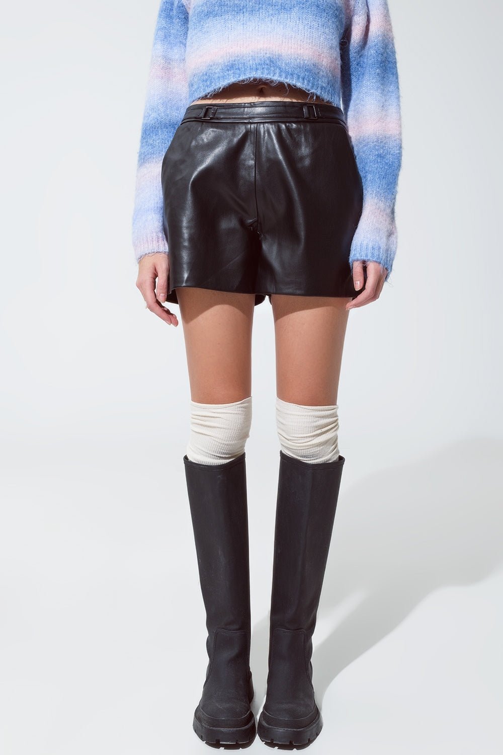 Faux Leather Short Shorts With Waist Detail - Mack & Harvie