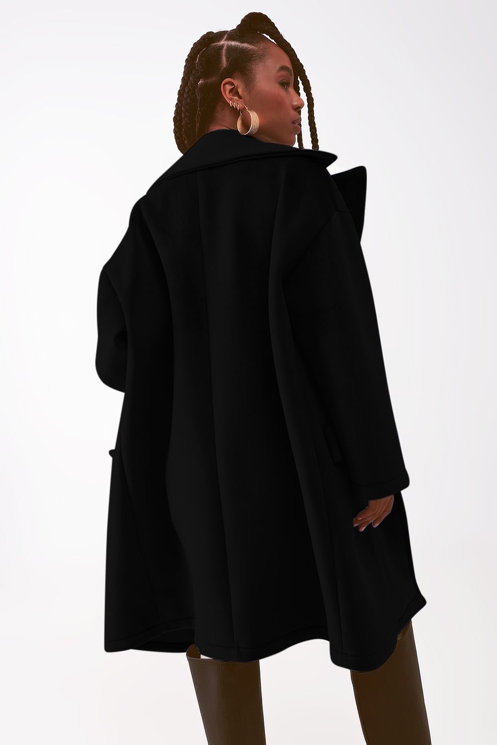Faux Suede Oversized Coat in Black - Mack & Harvie