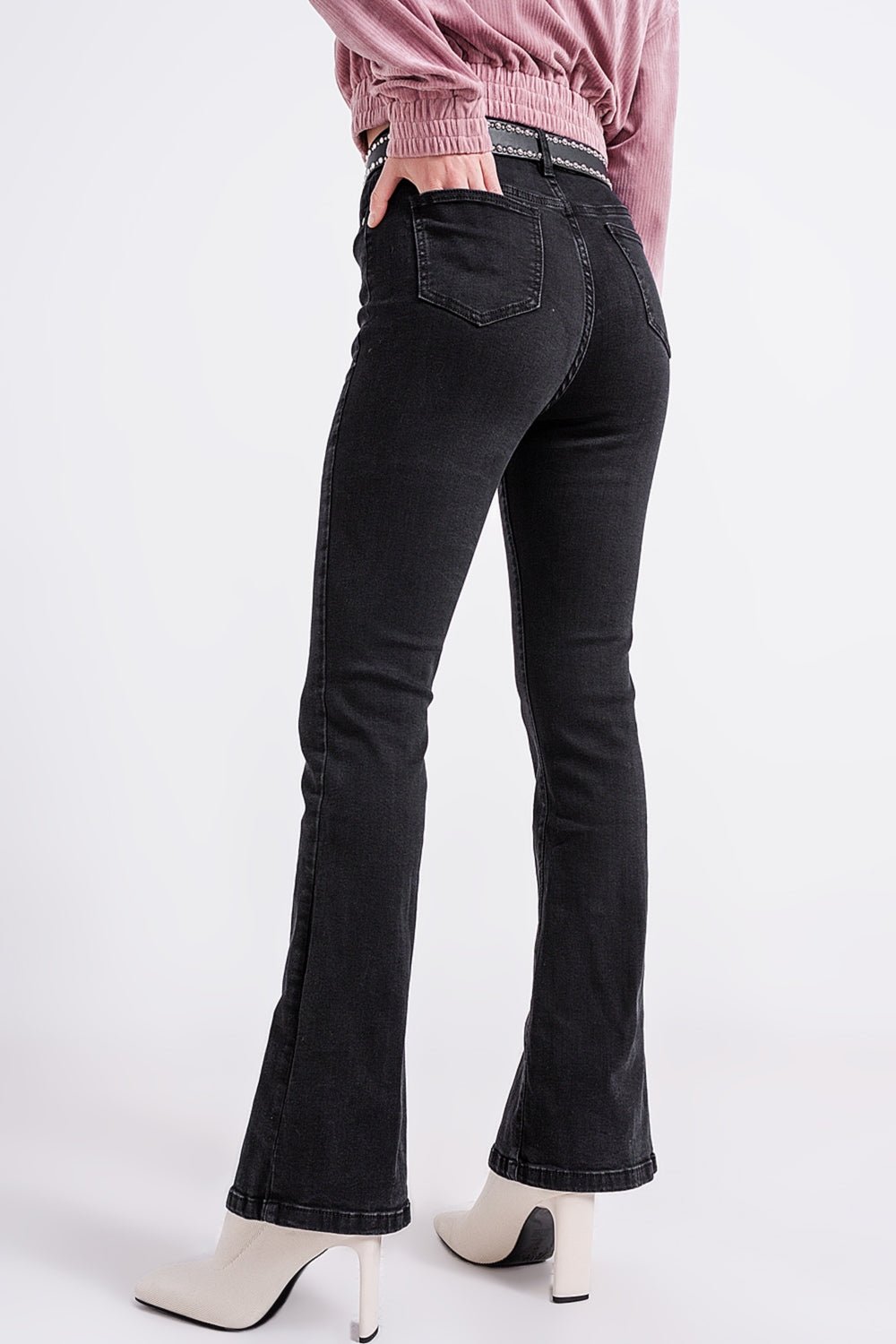 Flare Black Jeans With Split Hem - Mack & Harvie