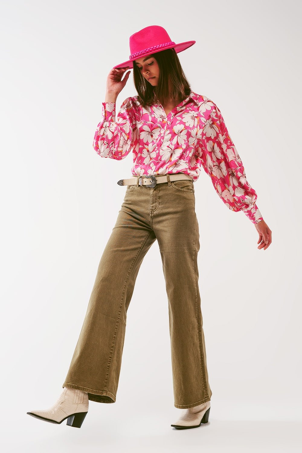 Floral Chiffon Blouse With Volume Sleeves in Pink - Mack & Harvie