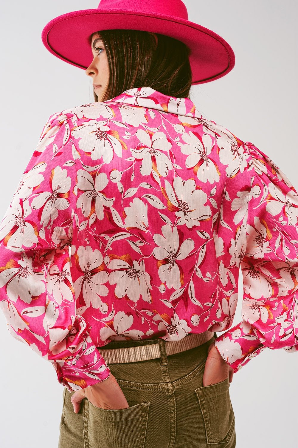 Floral Chiffon Blouse With Volume Sleeves in Pink - Mack & Harvie