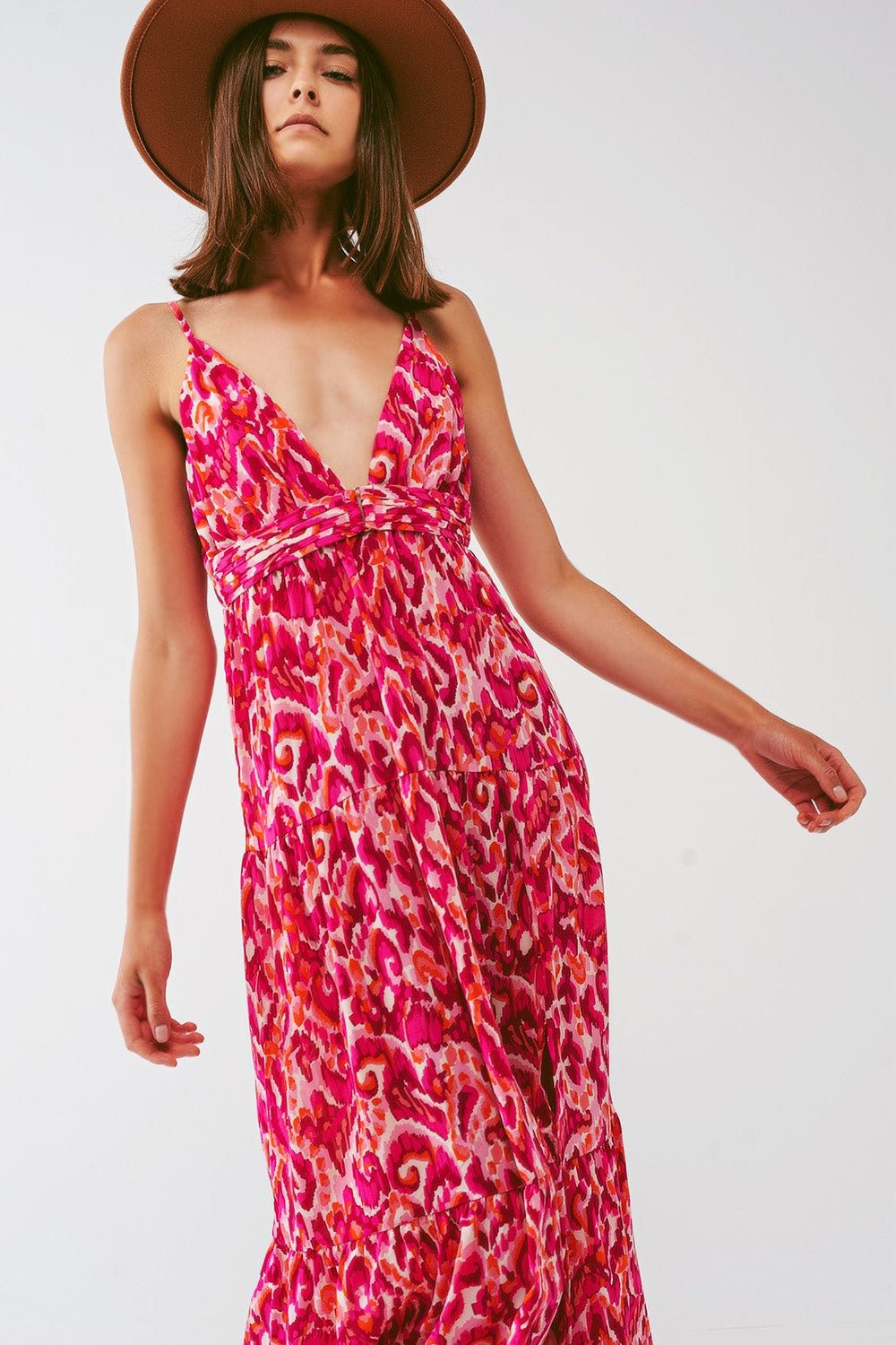 Floral Print Maxi Dress With v Neck in Pink - Mack & Harvie