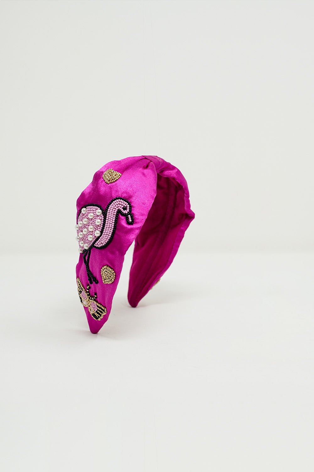 Fuchsia Satin Headband With Embroidered Flamigos - Mack & Harvie