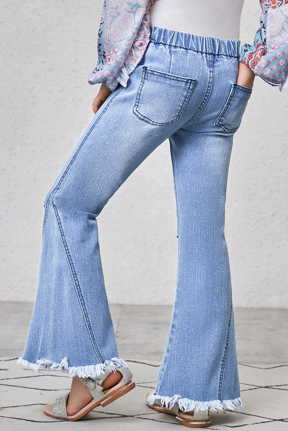 Girls Distressed Frayed Trim Flare Jeans - Mack & Harvie
