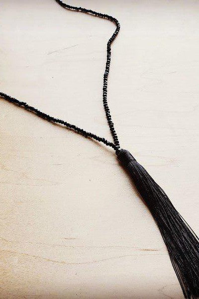 Glass Beaded Necklace w/ Black Fringe Tassel - Mack & Harvie