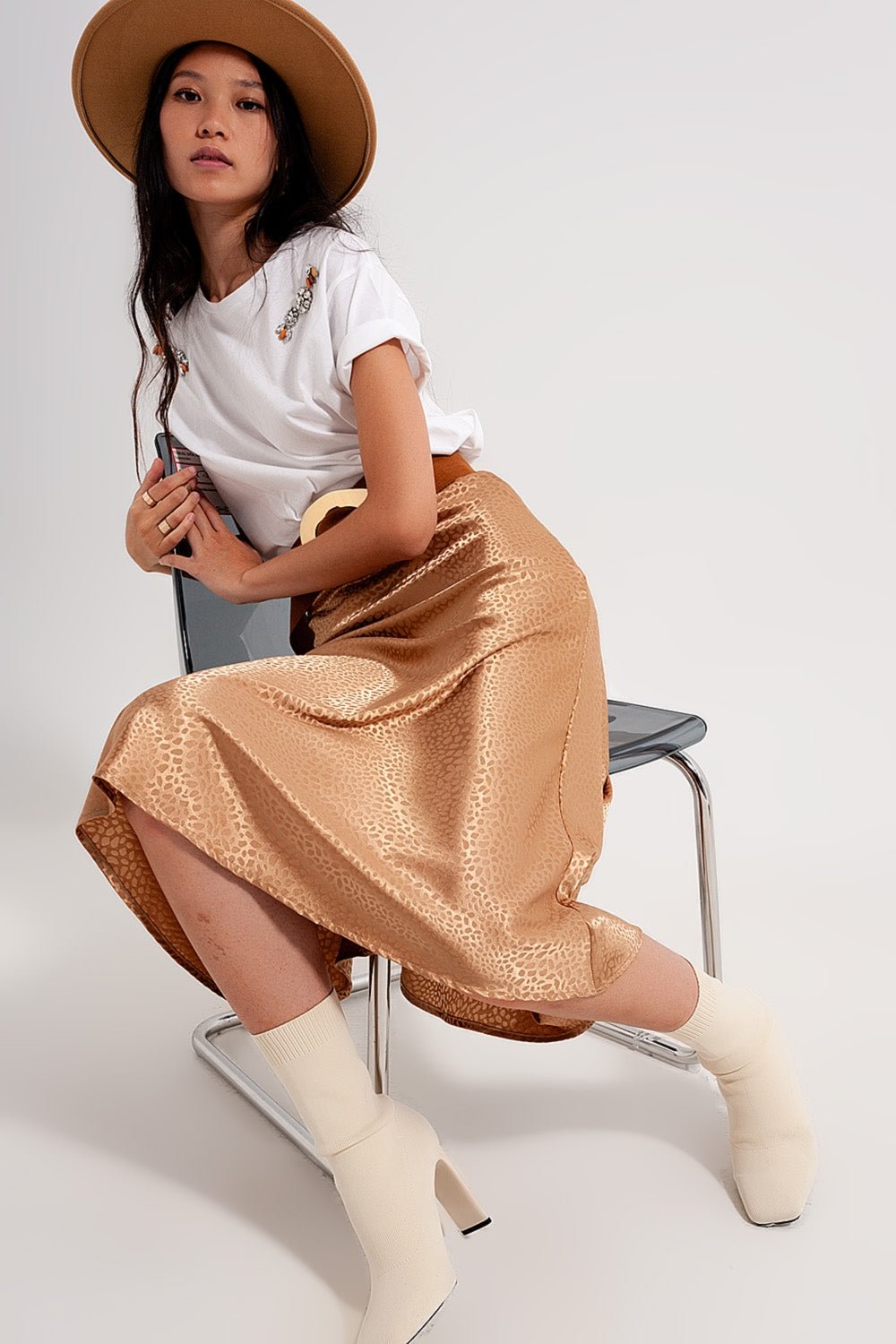 Gold Color Midi Skirt in Abstract Animal Print - Mack & Harvie