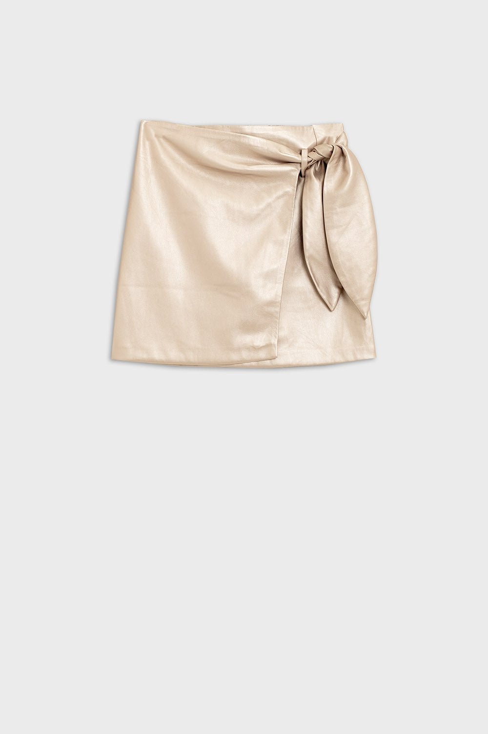 Gold Faux Leather Mini Skirt With Bow on the Side - Mack & Harvie