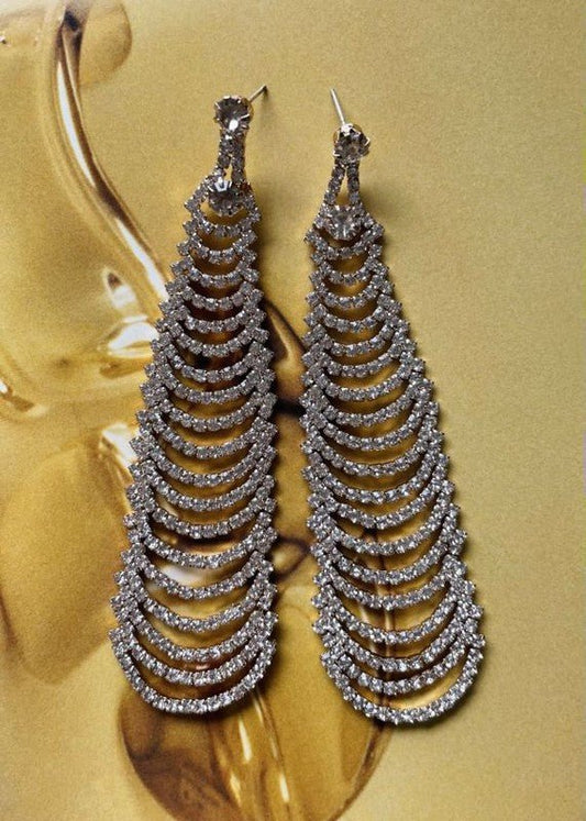 Gold plated long dangle crystal stud earring - Mack & Harvie