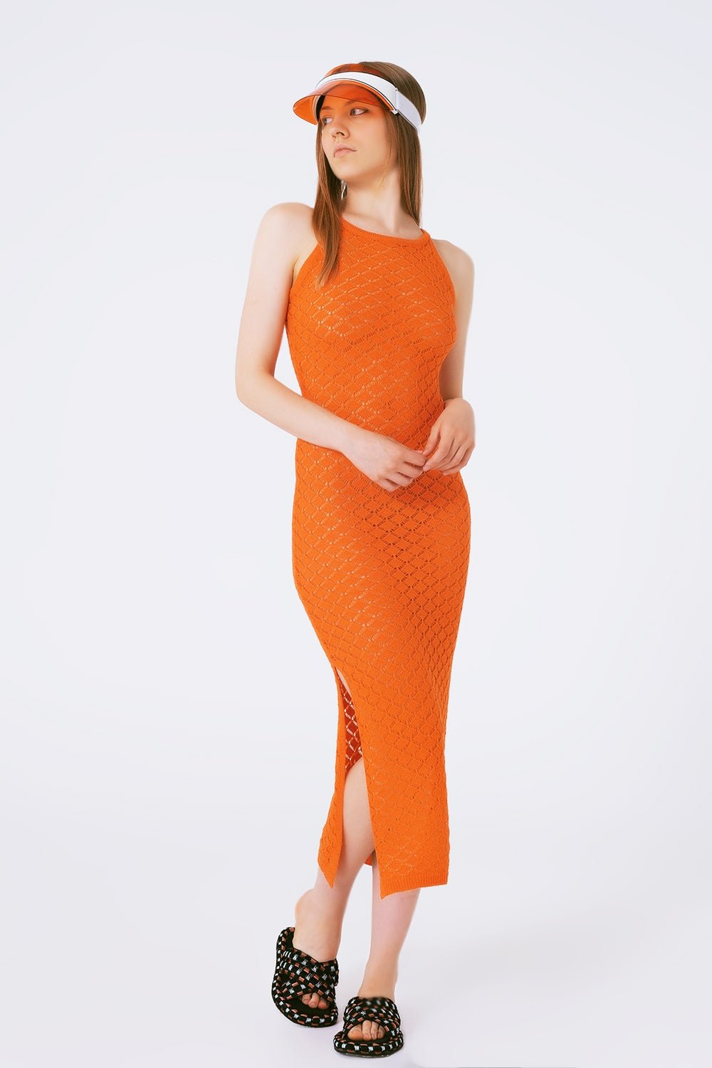 Halter Crochet Midi Dress in Orange - Mack & Harvie
